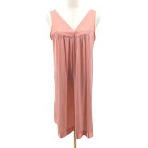 Exquisite Form Pink Nylon Nightgown Sleeveless Gathered Yoke Sleepwear Size S